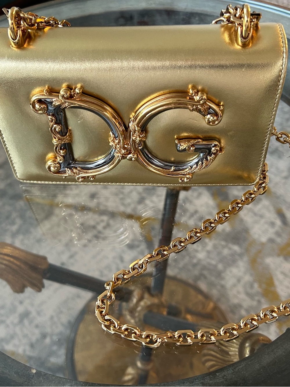 Dolce & Gabbana Gold Metallic DG Chain Crossbody